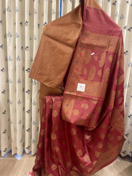 Pure muga silk with benarasi work.. full tissue blouse piece.