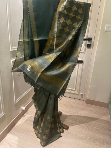 Pure Tussar with jari skirt border and cotton silk blouse piece.